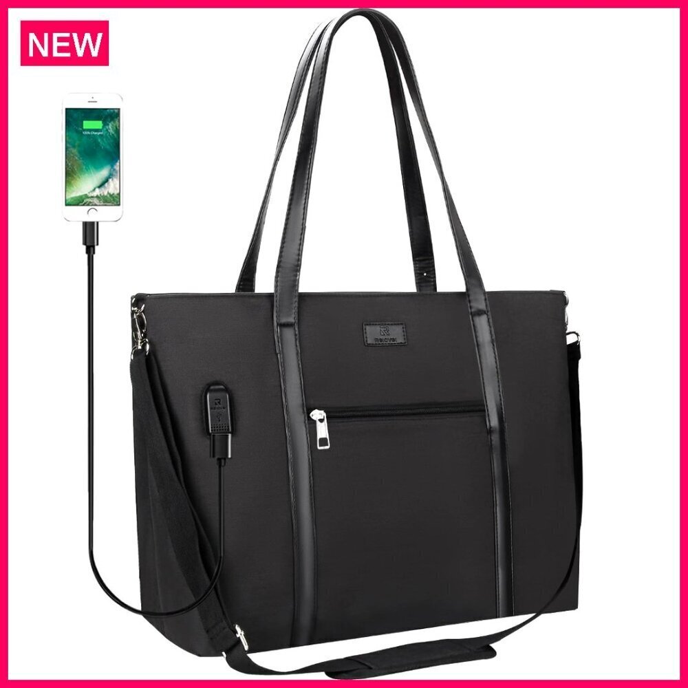 17 Inch Laptop Tote Bag with USB Charging Port, Water-Resistant Nylon